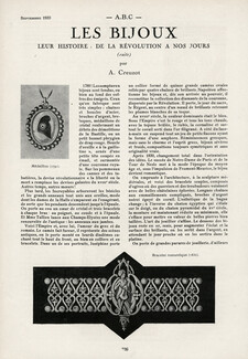 Les Bijoux - Leur Histoire de la Révolution à nos jours, 1933 - Modern style, Templier, Brandt, Fouquet, Texte par Andrée Creuzot, 4 pages