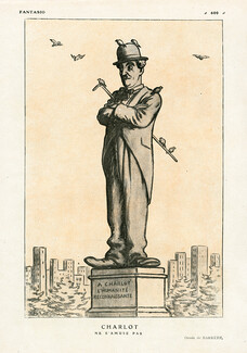 A. Barrère 1920 Charlot Caricature, Charlie Chaplin, 2 pages