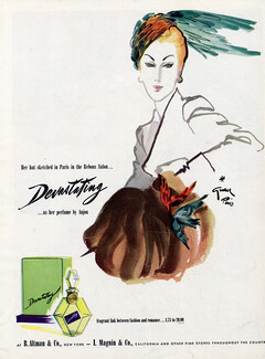 Anjou (Perfumes) 1945 Devastating, Caroline Reboux, René Gruau