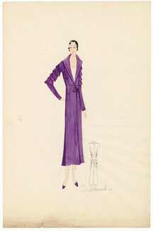 Agnès-Drecoll 1932 "Diplomate", collection "Entre Saison", Original Fashion Drawing