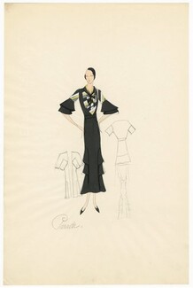 Agnès-Drecoll 1932 "Parade", collection "Entre Saison", Original Fashion Drawing