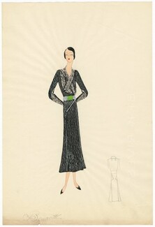 Agnès-Drecoll 1932 "Bougeotte", collection "Entre Saison", Original Fashion Drawing