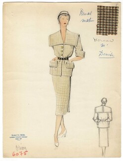 Georgette Renal 1950s, Original Fashion Drawing, Moreau & Cie