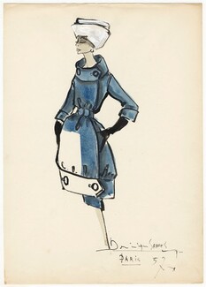 Jacques Fath 1957 Dominique Serres, Original Fashion Drawing