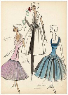Jacques Fath 1950s Dominique Serres, Original Fashion Drawing
