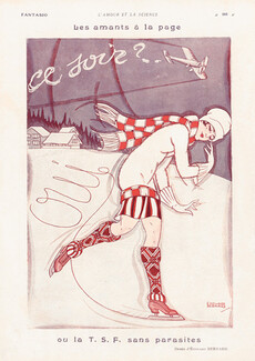 Edouard Bernard 1928 Ice Skating, Airplane Message, Lovers