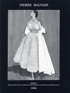 Pierre Balmain 1953 René Gruau, Strapless Dress