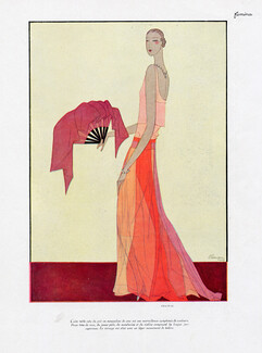 Chantal 1929 Evening Gown, Hand Fan, Léon Bénigni