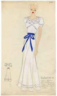 Yvonne Roger 1940s Deshabillé, Original Drawing, Lingerie, Nightgown