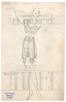 Thael (Corset) 1935 Brassière, Lingerie, Original Drawing, Léo Tissandié, dessin publicitaire