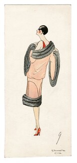 Moussette 1926 Original Fashion Drawing