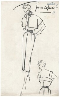 Jeanne Lafaurie 1950s, Original Fashion Drawing