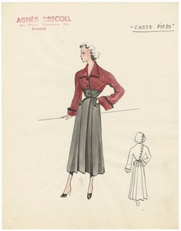 Agnès-Drecoll 1940s, "Casse pieds" Original Fashion Drawing