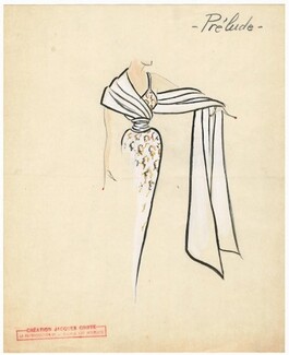 Jacques Griffe 1950s, "Prélude" Original Fashion Drawing