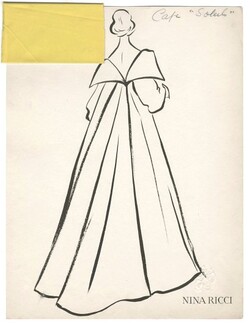 Nina Ricci 1950s evening Cape "Soleil", Original Fashion Drawing