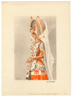 Jean Droit 1930s "Au XVème Siècle" Medieval Costume, Lithographie