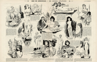 Sahib 1896 "Chez ces demoiselles, Leurs Statues" Vénus De Milo, Harlequin, Le David, Carpaux, Clésinger