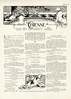 La chienne qui en revient, 1919 - Fred Browne French Bulldog, Cat, Texte par Colette