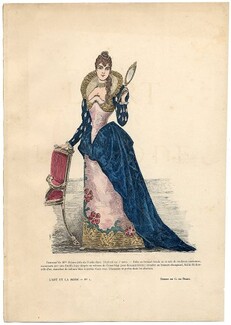L'Art et la Mode 1890 N°01 G. de Billy, colored fashion lithograph, Portia in Shylock