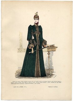 L'Art et la Mode 1890 N°02 G. de Billy, colored fashion lithograph, Fur Coat