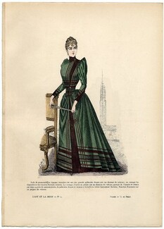 L'Art et la Mode 1890 N°03 G. de Billy, colored fashion lithograph, Walk Dress