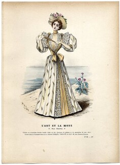 L'Art et la Mode 1894 N°28 Marie de Solar, colored fashion lithograph