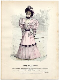 L'Art et la Mode 1894 N°40 Levilly, colored fashion lithograph, Modèle de Mme PELLETIER- VlDAL, 19, rue de la Paix.