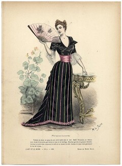 L'Art et la Mode 1892 N°7 Complete magazine with colored fashion engraving by Marie de Solar, Fan