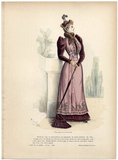 L'Art et la Mode 1892 N°8 Complete magazine with colored fashion engraving by Marie de Solar, 16 pages