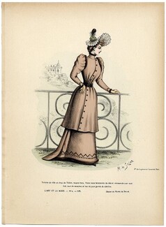 L'Art et la Mode 1892 N°9 Complete magazine with colored fashion engraving by Marie de Solar, 16 pages