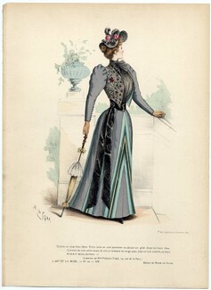 L'Art et la Mode 1892 N°20 Complete magazine with colored fashion engraving by Marie de Solar, Circus