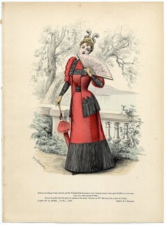 L'Art et la Mode 1892 N°25 Complete magazine with colored fashion engraving by Marie de Solar, Fan, Circus