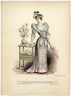 L'Art et la Mode 1892 N°30 Complete magazine with colored fashion engraving by Jules Hanriot, Tchoumakoff