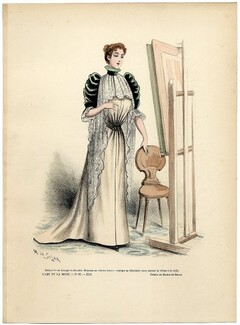 L'Art et la Mode 1892 N°39 Complete magazine with colored fashion engraving by Marie de Solar