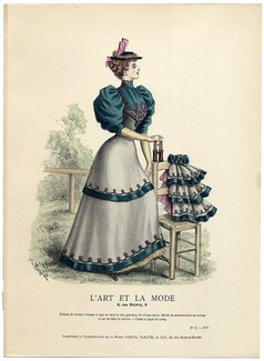 L'Art et la Mode 1893 N°11 Complete magazine with colored fashion engraving by Jules Hanriot, 16 pages
