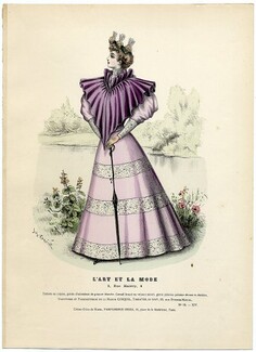 L'Art et la Mode 1893 N°15 Complete magazine with colored fashion engraving by Jules Hanriot, Louise Abbema, 16 pages