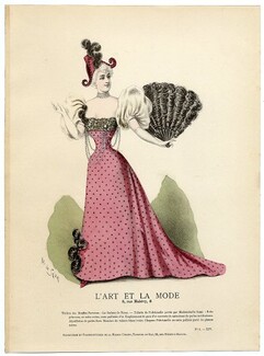 L'Art et la Mode 1893 N°06 Complete magazine with colored engraving by Marie de Solar, Fan