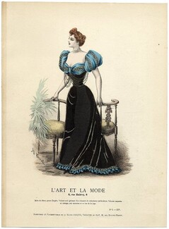 L'Art et la Mode 1893 N°07 Complete magazine with colored engraving by Jules Hanriot, 16 pages