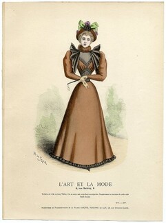 L'Art et la Mode 1893 N°08 Complete magazine with colored fashion engraving by Marie de Solar, 1 pages