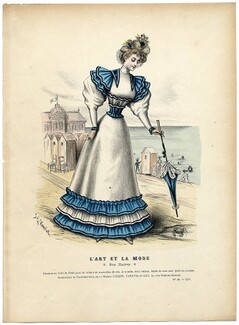 L'Art et la Mode 1893 N°31 Complete magazine with colored fashion engraving by Jules Hanriot, Louise Abbema