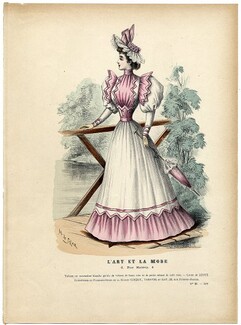L'Art et la Mode 1893 N°32 Complete magazine with colored fashion engraving by Marie de Solar