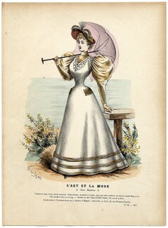 L'Art et la Mode 1893 N°36 Complete magazine with colored fashion engraving by Marie de Solar, Renee Richard