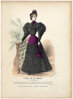 L'Art et la Mode 1893 N°42 Complete magazine with colored fashion engraving by Marie de Solar, Astrakhan