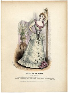 L'Art et la Mode 1893 N°46 Complete magazine with colored fashion engraving by Marie de Solar, Ball Gown