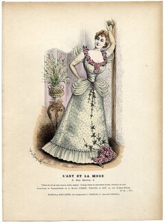 L'Art et la Mode 1893 N°46 Complete magazine with colored fashion engraving by Marie de Solar, Ball Gown