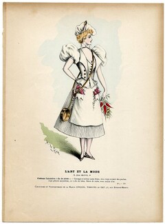 L'Art et la Mode 1894 N°04 Complete magazine with colored fashion engraving by Marie de Solar, Cooker's costume