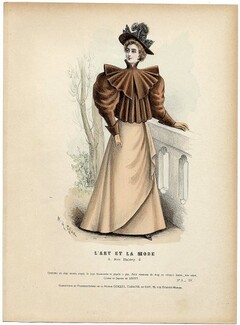 L'Art et la Mode 1894 N°08 Complete magazine with colored fashion engraving by Marie de Solar, Redfern