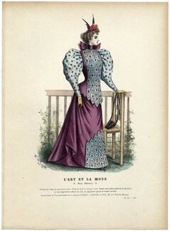 L'Art et la Mode 1894 N°12 Complete magazine with colored fashion engraving by Marie de Solar, Carrier-Belleuse,