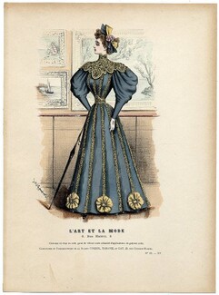 L'Art et la Mode 1894 N°13 Complete magazine with colored fashion engraving by Jules Hanriot, Redfern