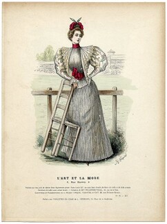 L'Art et la Mode 1894 N°15 Complete magazine with colored fashion engraving by Jules Hanriot, Felix Armand Heullant (Egyptian Dancer, full page
